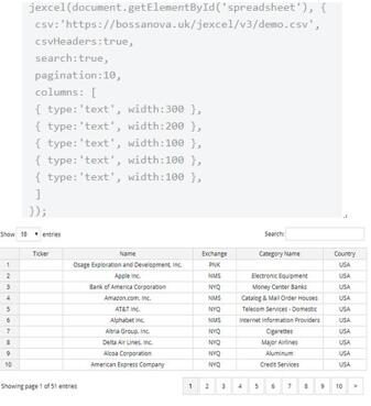 图：jExcel是一个原生javascript插件
