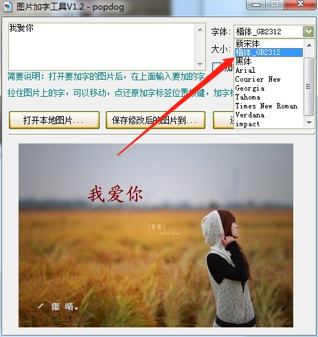 图片添加文字软件给图片添加（我爱你）的方法