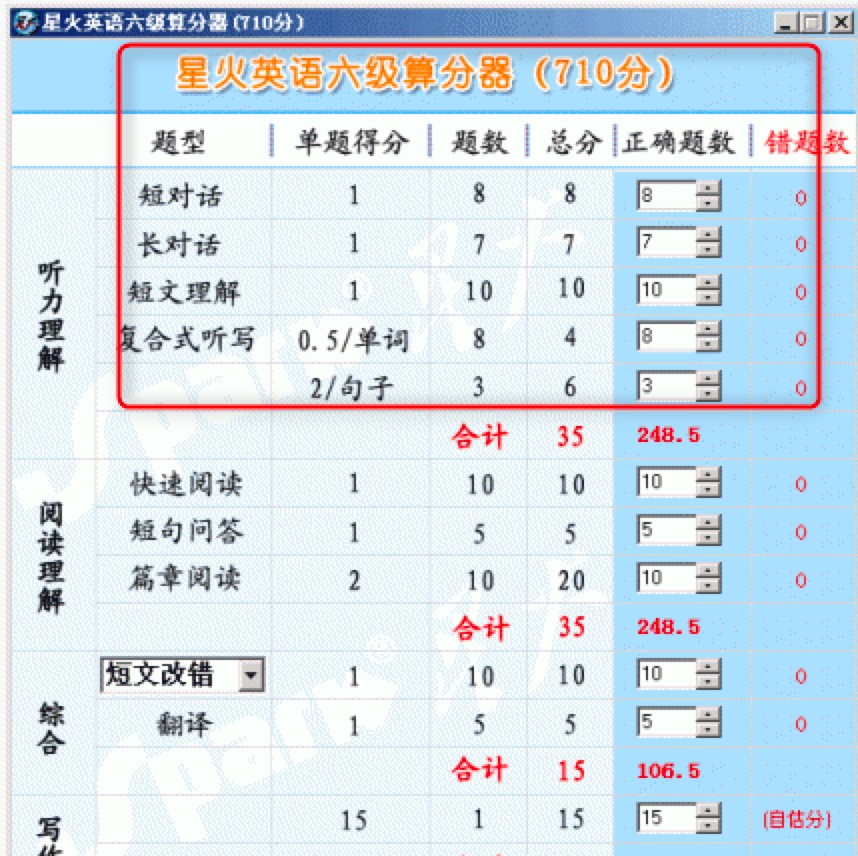 星火英语六级算分器详细介绍及使用方法