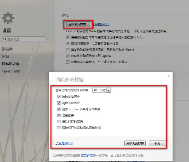 Opera浏览器怎么清除缓存文件