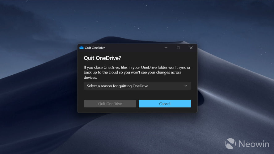 图：被用户吐槽后现在用户关闭OneDrive不需要再选择关闭原因